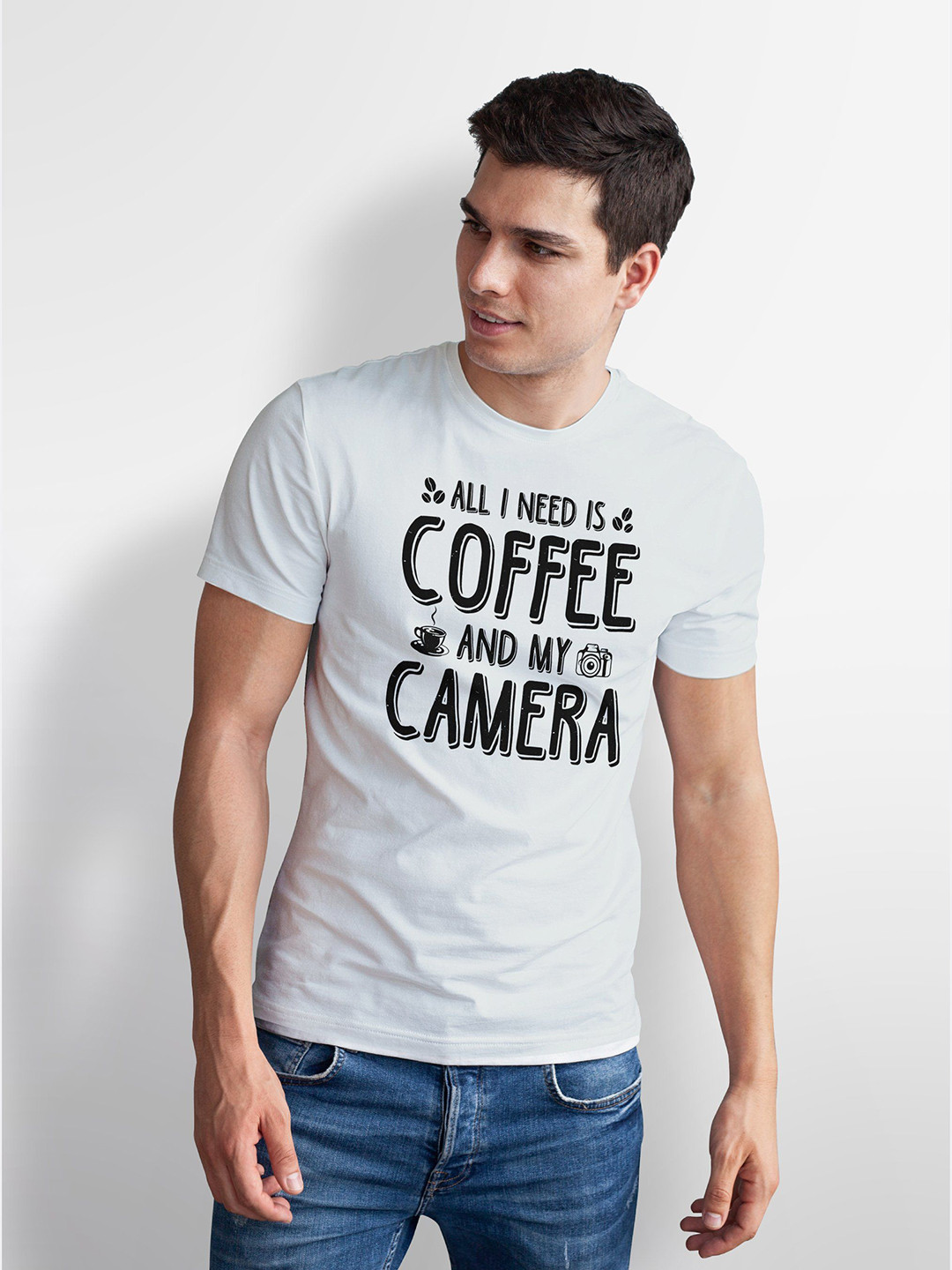 Seekbuylove Men Bio Finish Coffee And Camera Round Neck Pure Cotton T-shirt