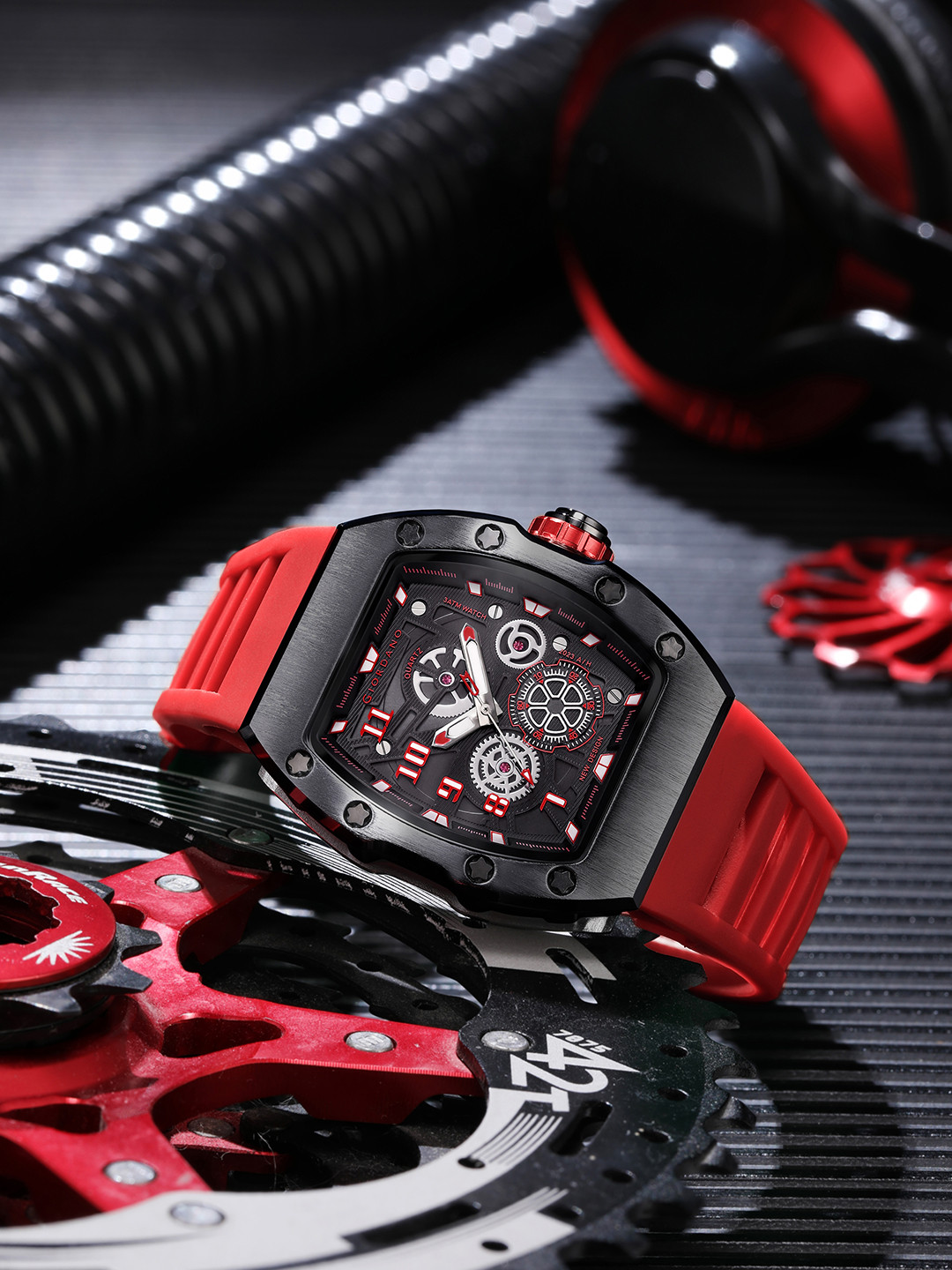 GIORDANO Men Skeleton Rectangular Dial & Bracelet Style Straps Analogue Watch GZ-50150-02