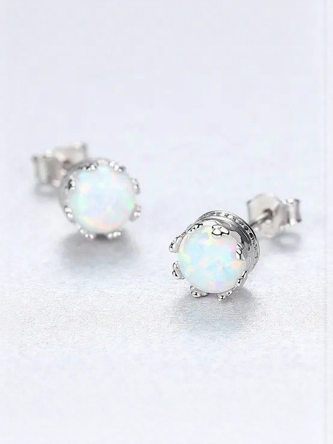MYSTICFLAVIA Blue Opal Gemstone Stud Silver Earrings