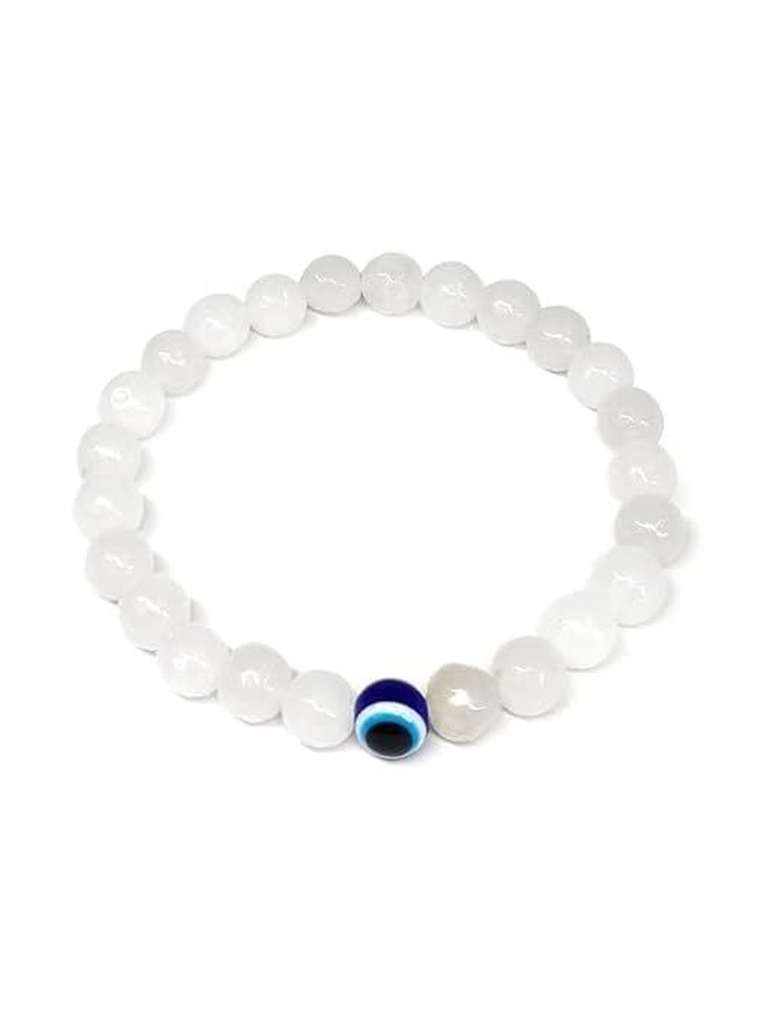 Inara Robes Women White Evil Eye Glass Beaded Bracelet