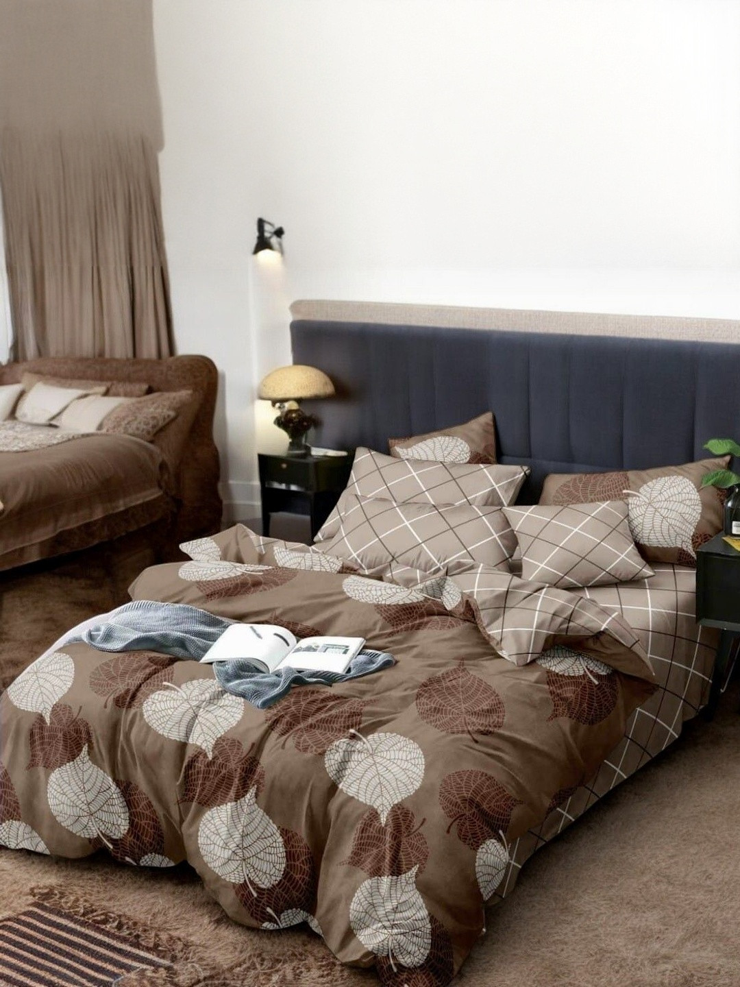 WELLNEST Brown Polyester Queen Bedsheets