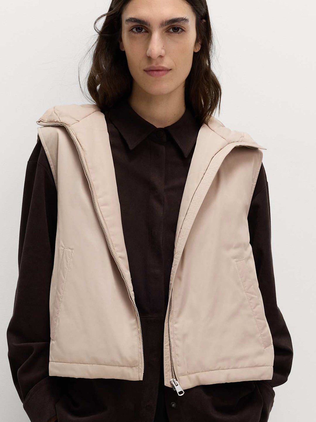 Marks & Spencer Women Hooded Solid Gilet Jacket