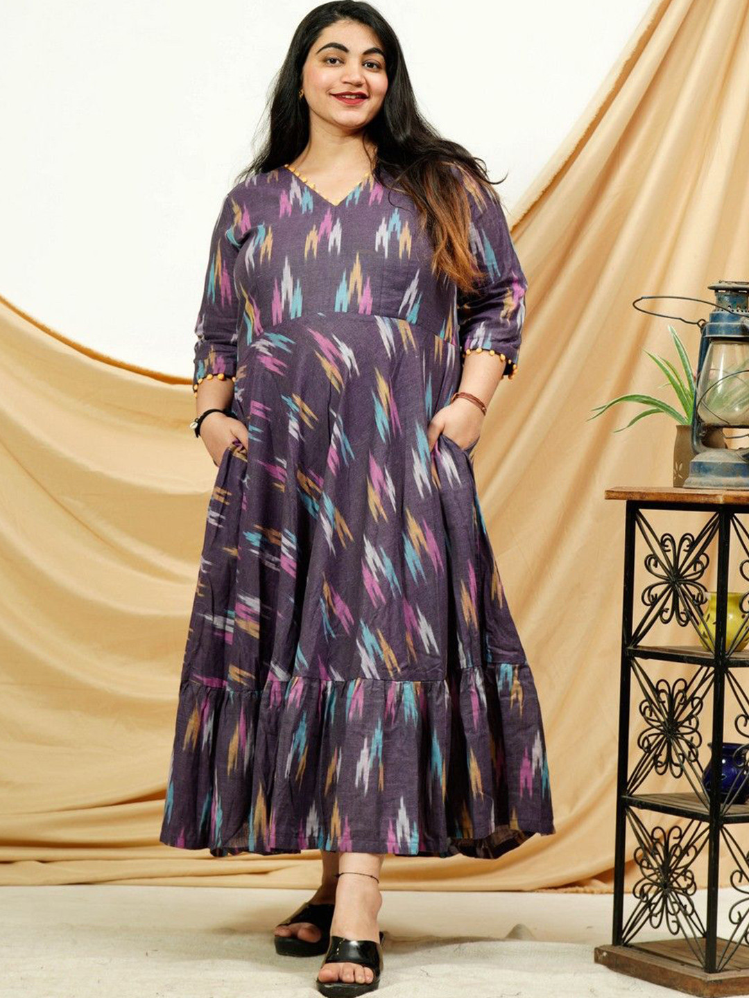 One House Printed Ruffled Plus Size A-Line Maxi Dress