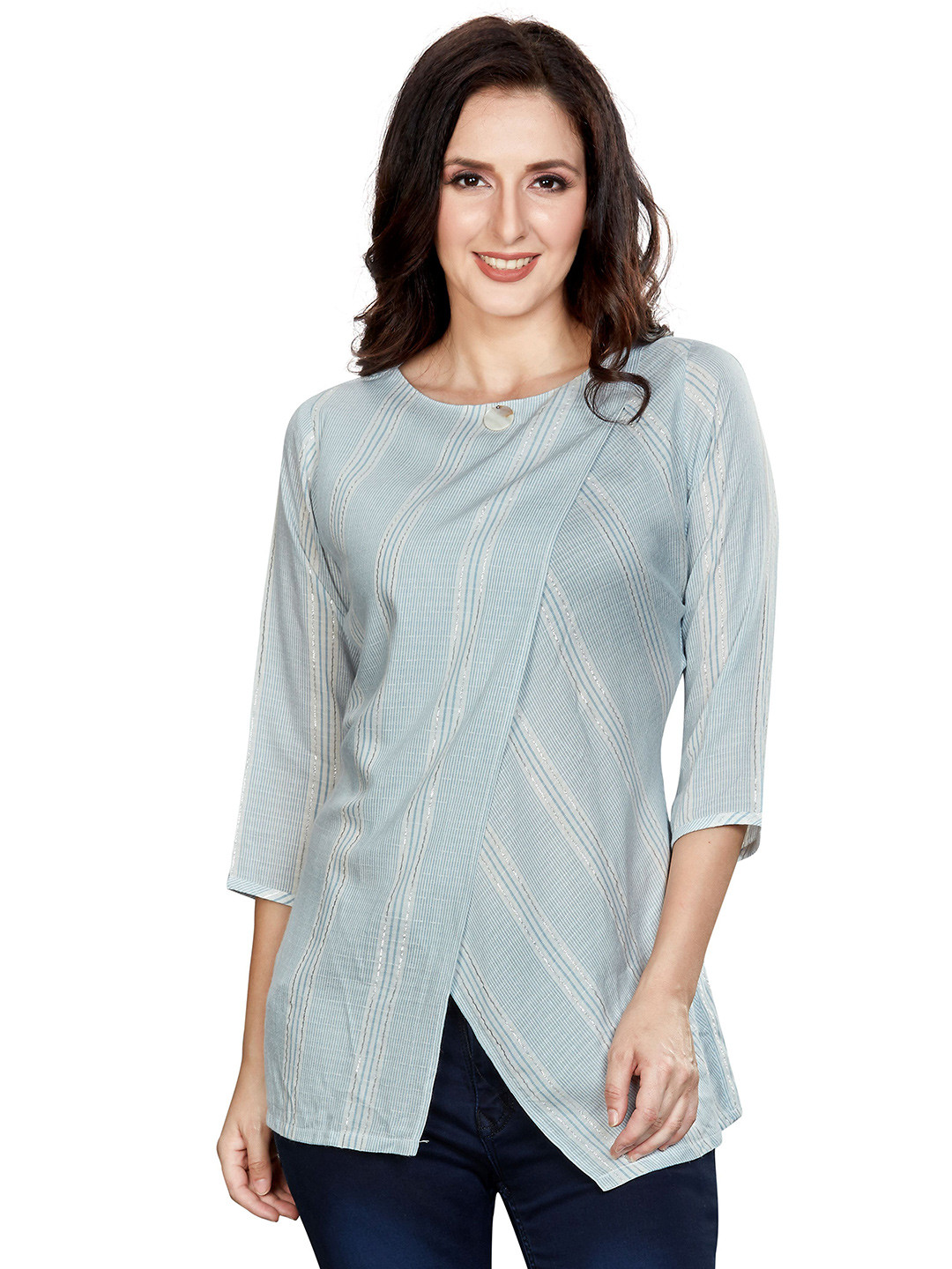 Nioni Self Design Round Neck Asymmetrical Cotton Tunic