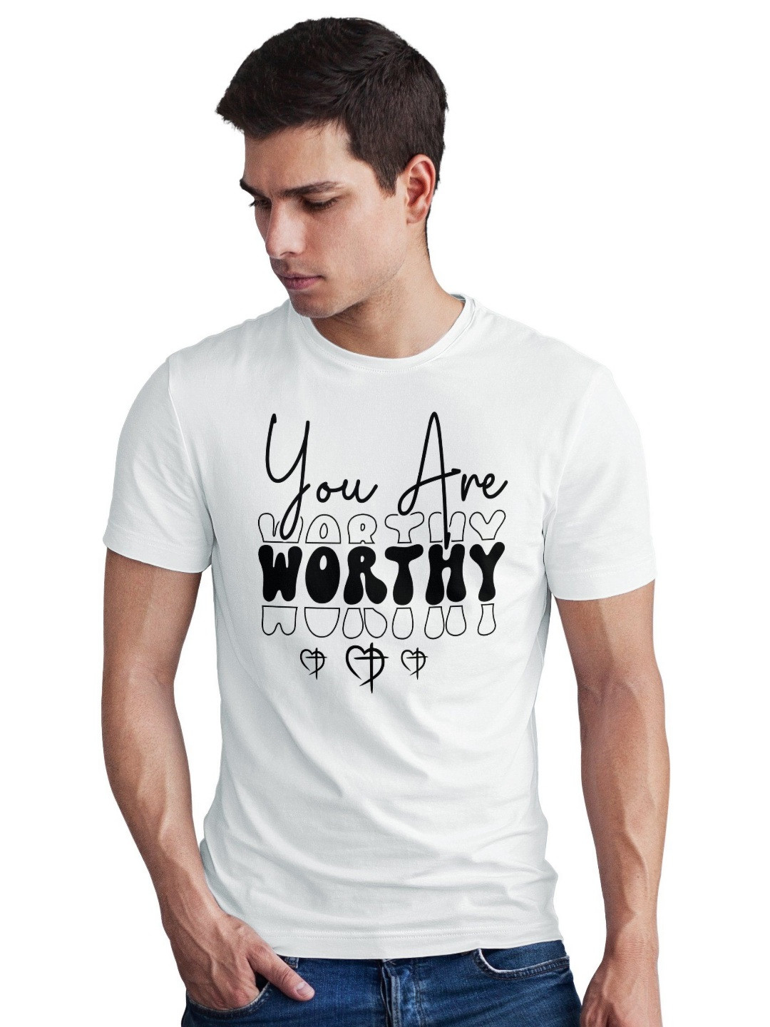 Seekbuylove Men Bio Finish You Are Worthy Round Neck Pure Cotton T-shirt