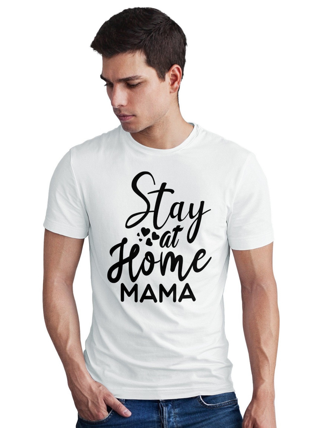 Seekbuylove Men Bio Finish Stay At Home MamaRound Neck Pure Cotton T-shirt