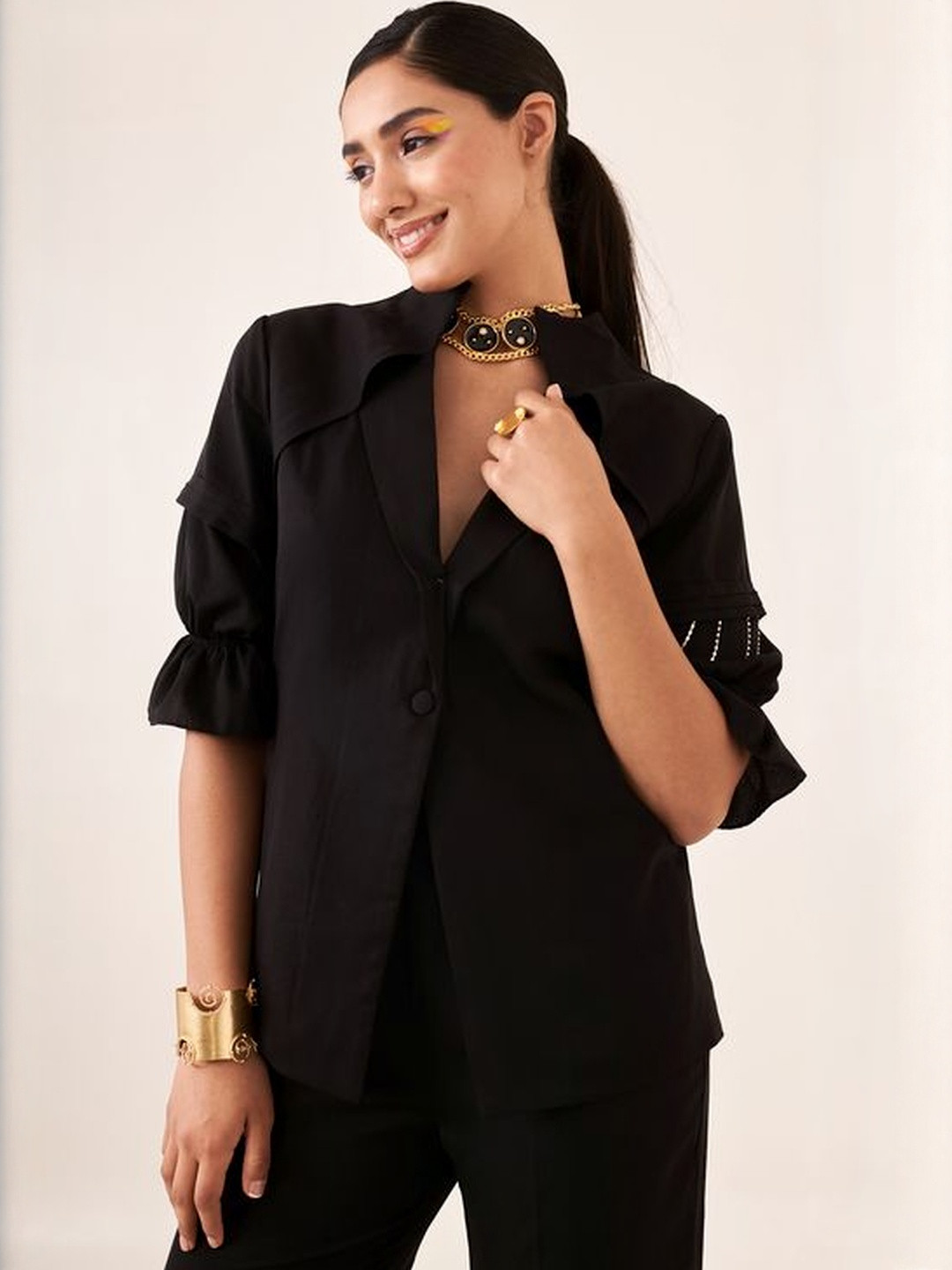 LOVEPRASHA Single-Breasted Short Sleeve Blazer
