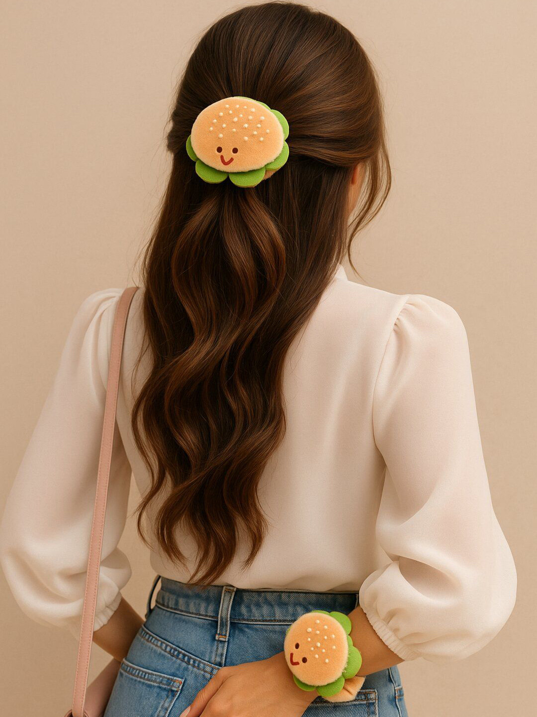 Haute Handles Burger Plush Scrunchie Ponytail Holders