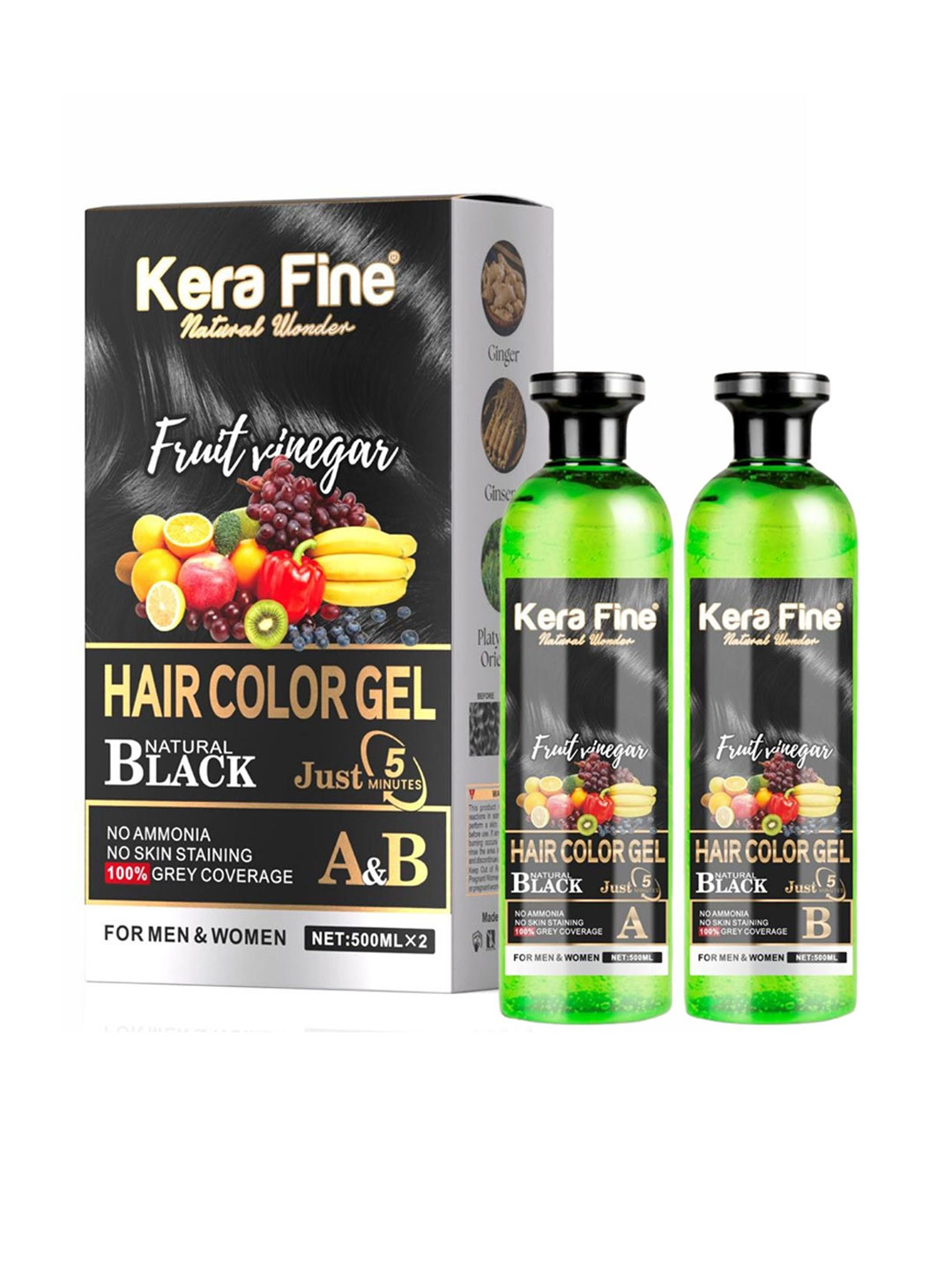 KERA FINE Set Of 2 Fruit Vinegar Hair Colour 500 ml Each - Black