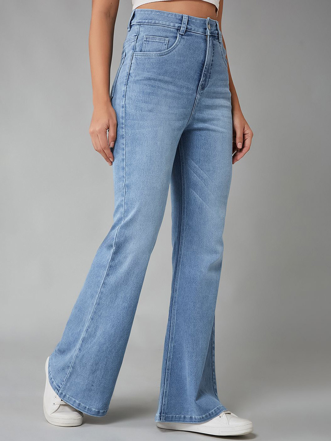 DOLCE CRUDO Women High Rise Clean Look Regular Stretchable Denim Bootcut Shaping Jeans