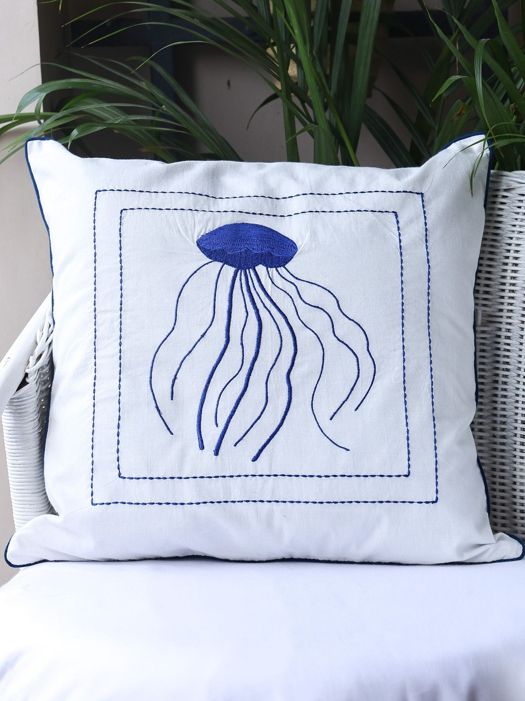 Sangria Cotton Square Coastal Calm Embroidered Cushion Covers