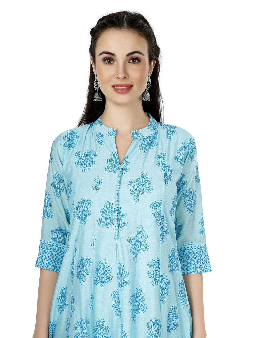 IRIS WOMEN Floral Printed Mandarin Collar A-Line Ethnic Dress