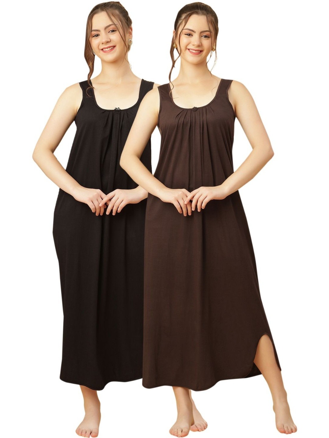 GANIX FASHION THAT DEFINE YOU Women Pack Of 2 Causal Pure Cotton Maxi Nightdress
