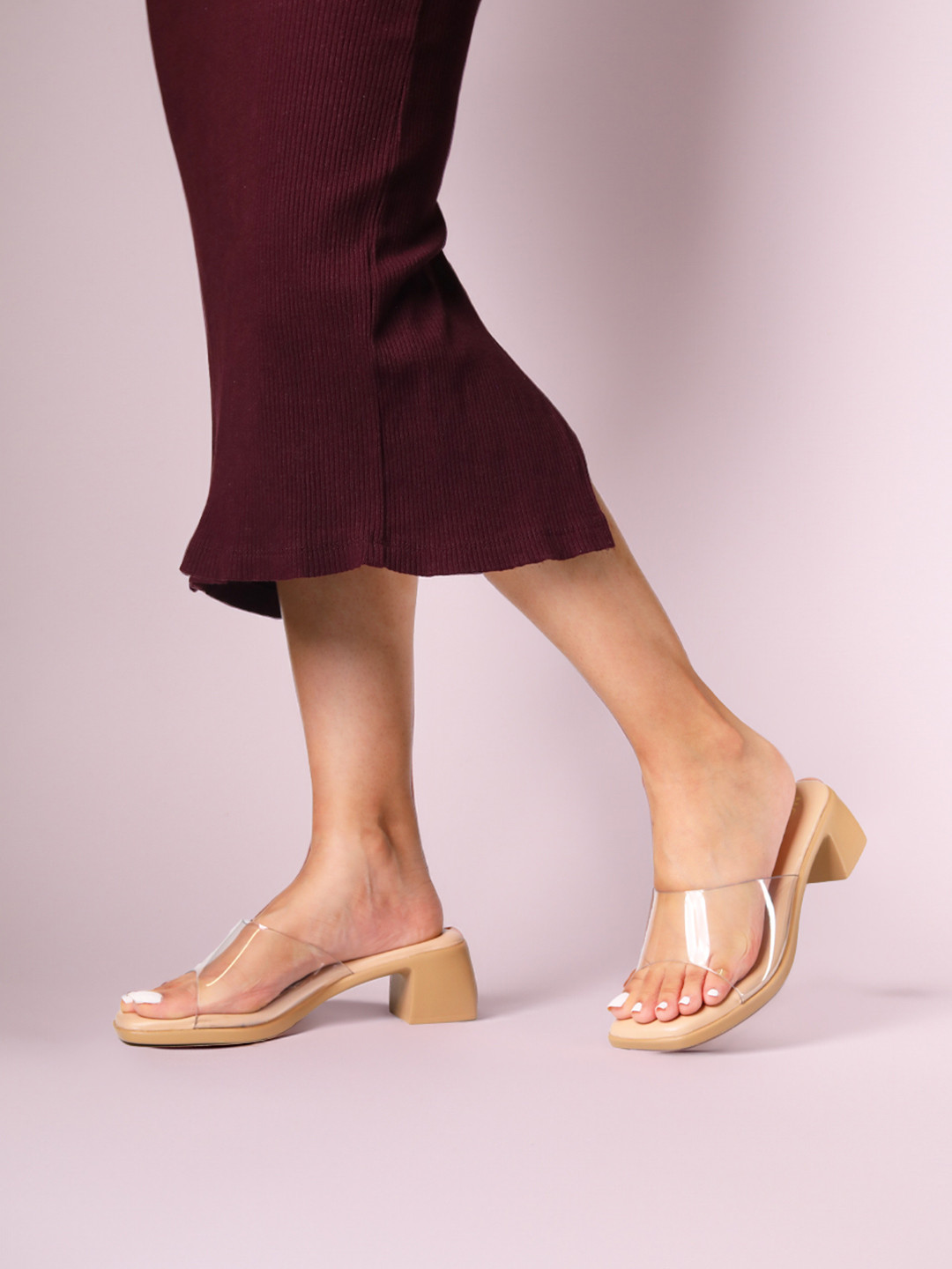 Monrow Women Solid Open Toe Fern Beige Block Heels