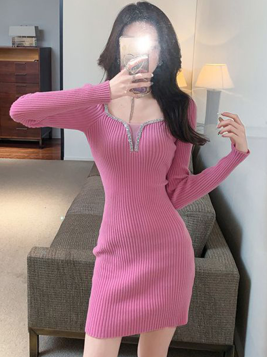 StyleCast x Revolte Pink Sequined Bodycon Dress