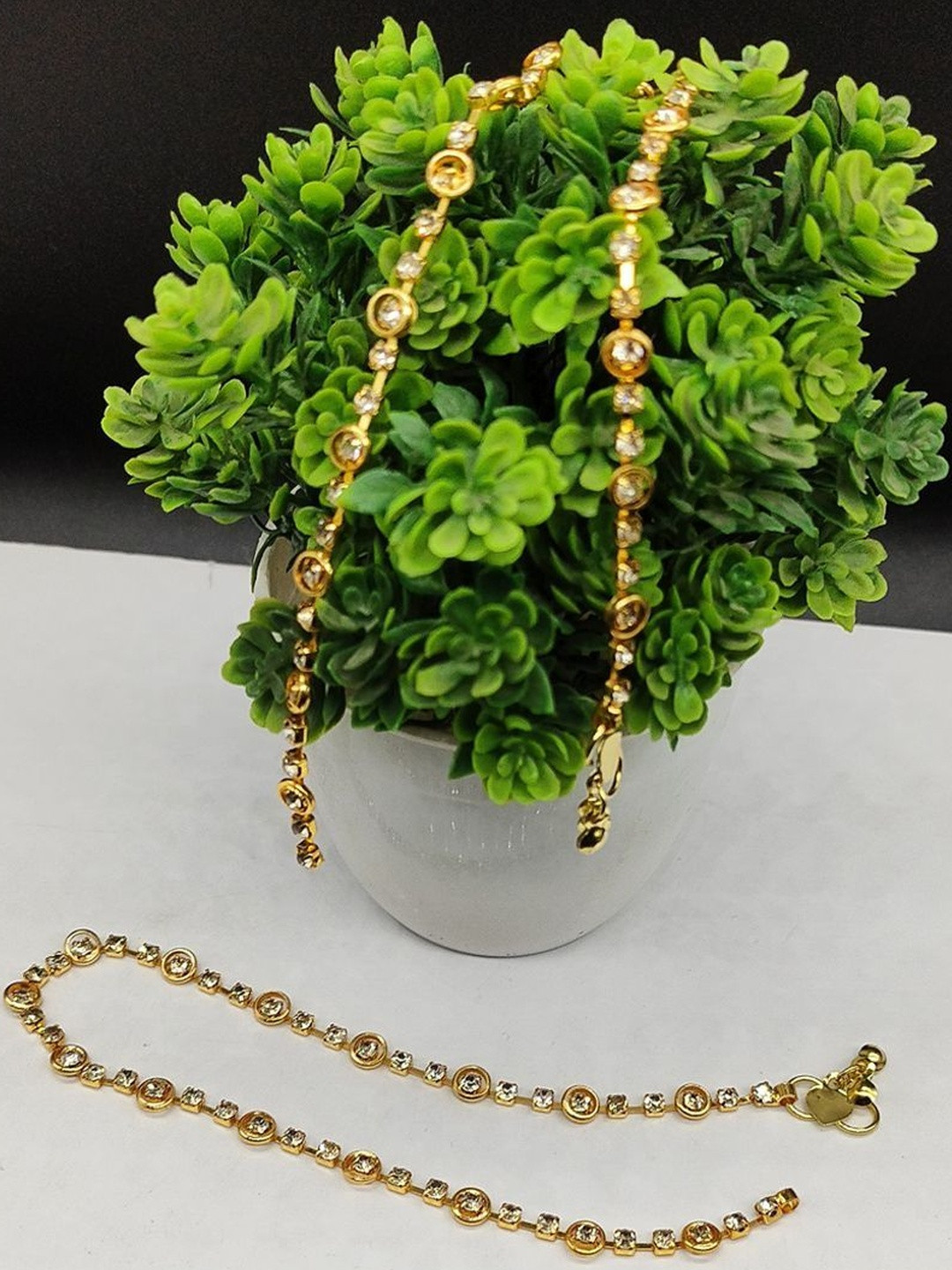 BR Ornaments Women 2 Pcs Silver-Toned & Gold-Plated Artificial Stones Alloy Anklets