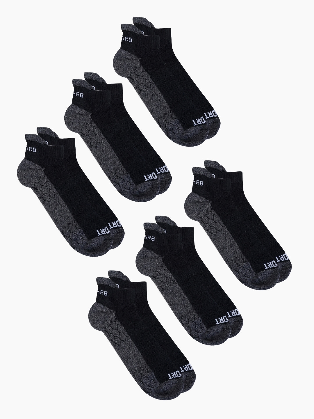 AIR GARB Pack of 6  Black Performance Sports Low  Ankle Socks Colourblocked
