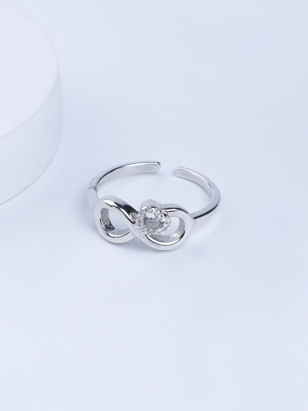 House of Aadyaa Sliver Cubic Zircon-Studded Infinity Heart Ring