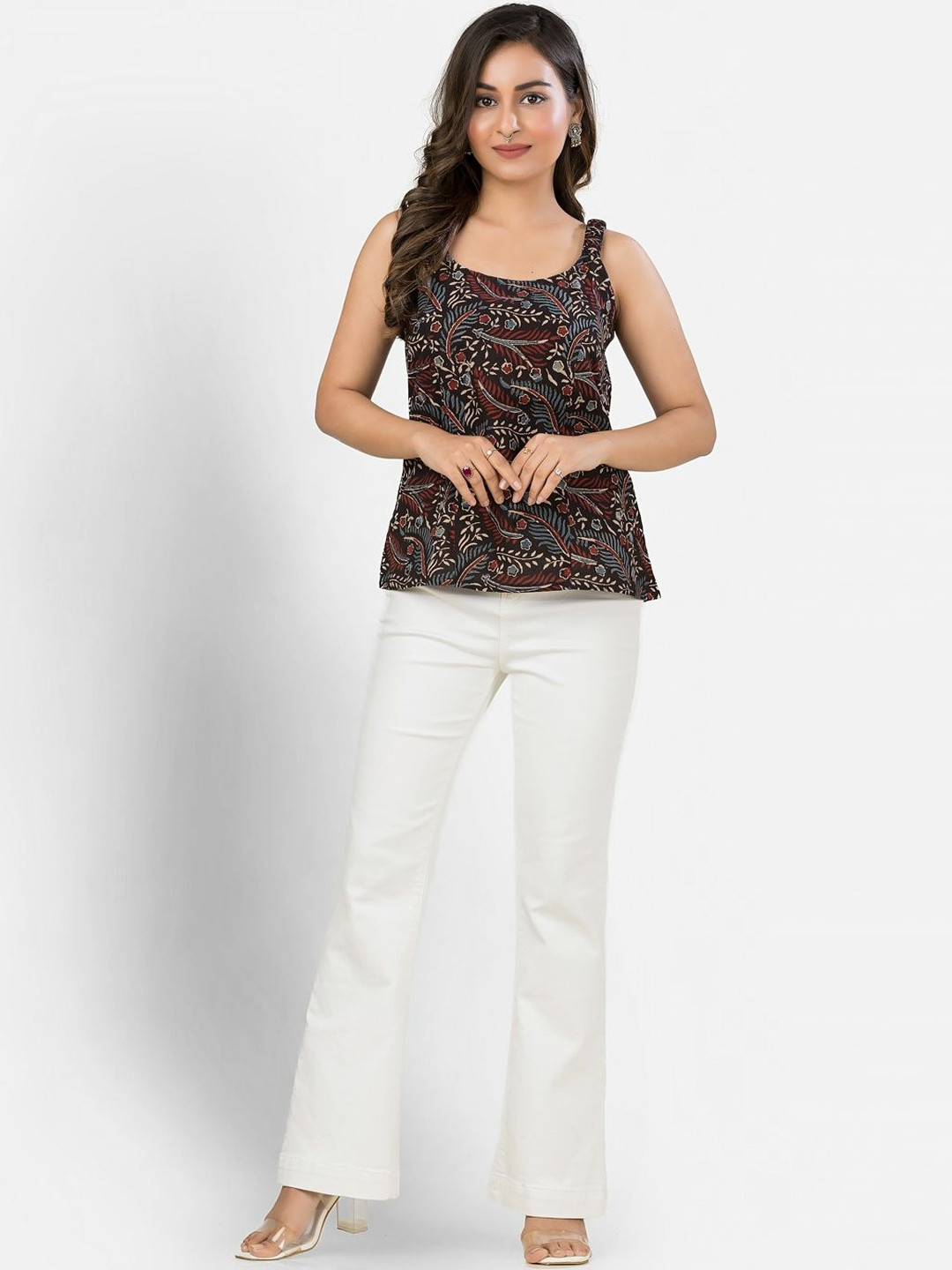 Crazy Needle Women Ethnic Motifs Printed Scoop Neck Cotton Top