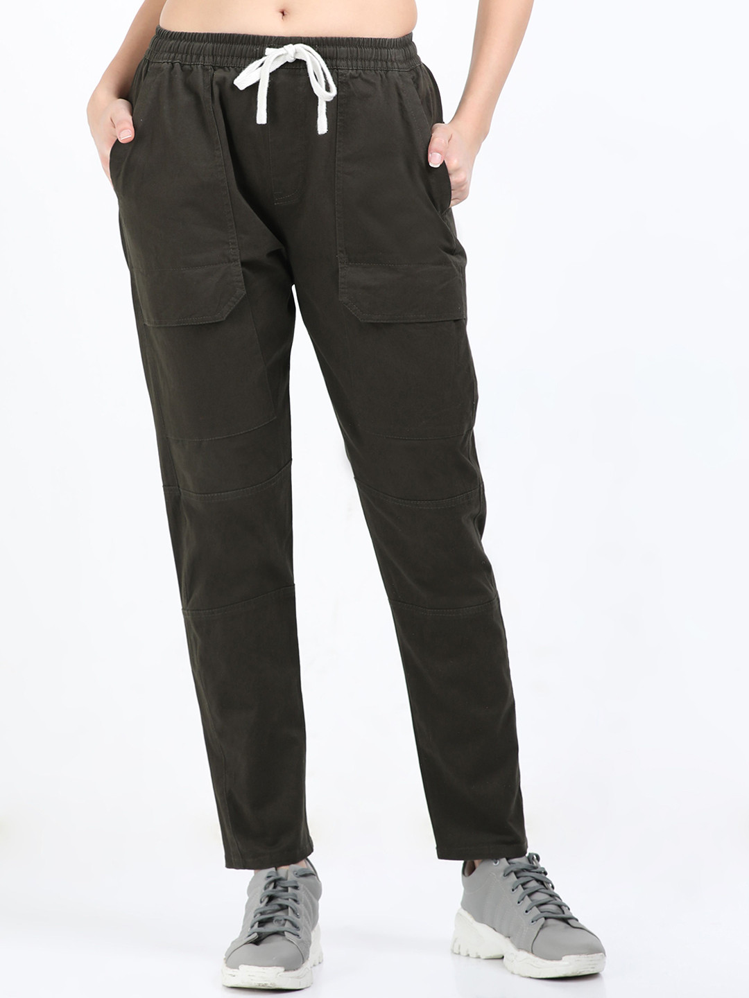 SWISS HORN Women Regular Fit Stretchable Mid Rise Cotton Cargo Trouser