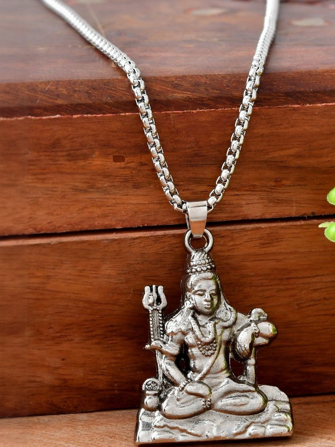 P. R. PRINTS Silver-Plated Yogi Shiv Pendant with Chain