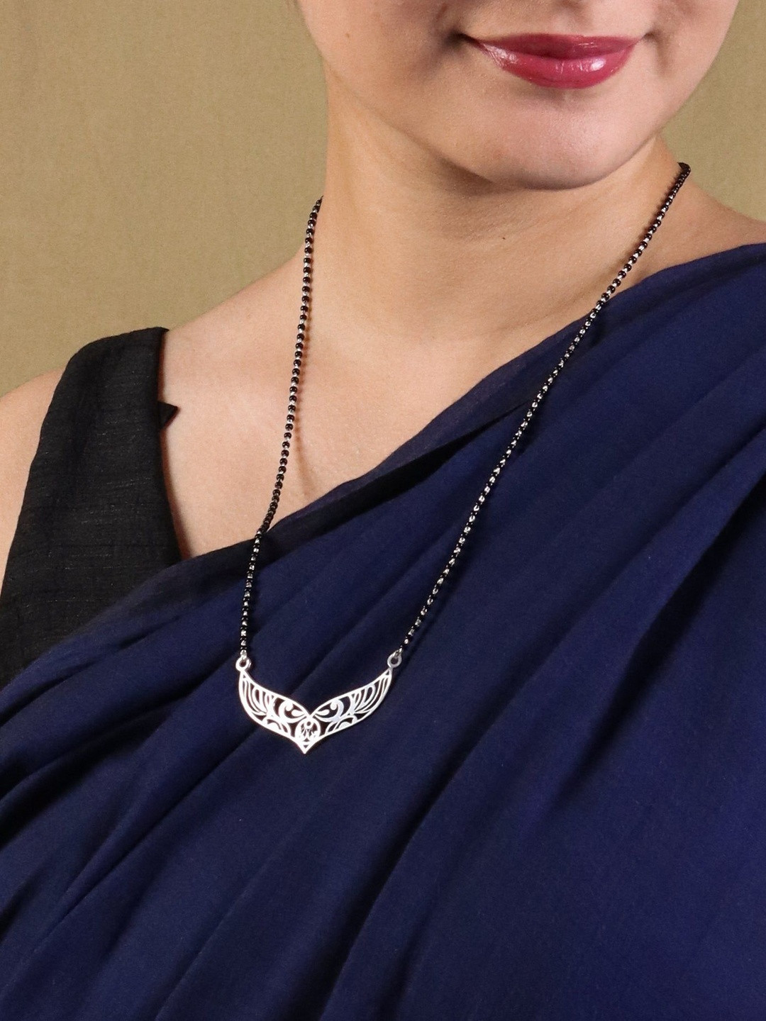 House of Aadyaa 925 Sterling Silver Artificial BeadedFloral Nakshi Mangalsutra
