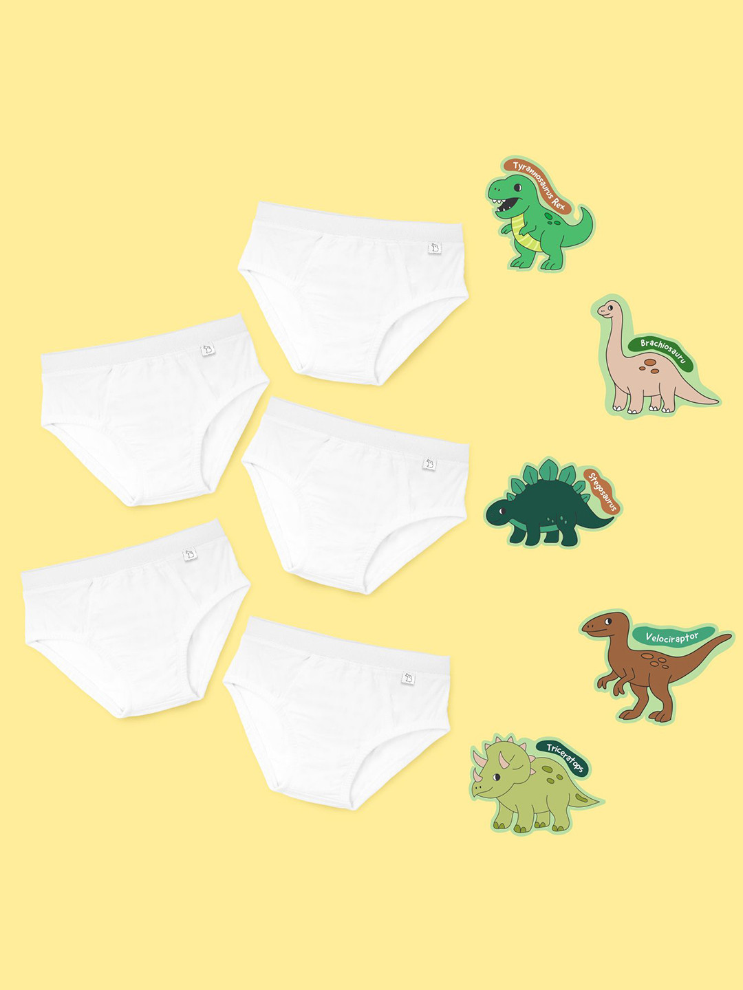 SuperBottoms Kids Pack Of 5 Underwear with StickersUND-BBR-DW-4_6Y-5P-STICKER-DINOMITES-5P