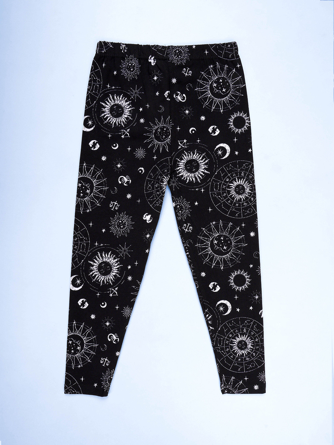 KiddoPanti Girls Cosmic Sun Moon Stars Printed Ankle Length Leggings