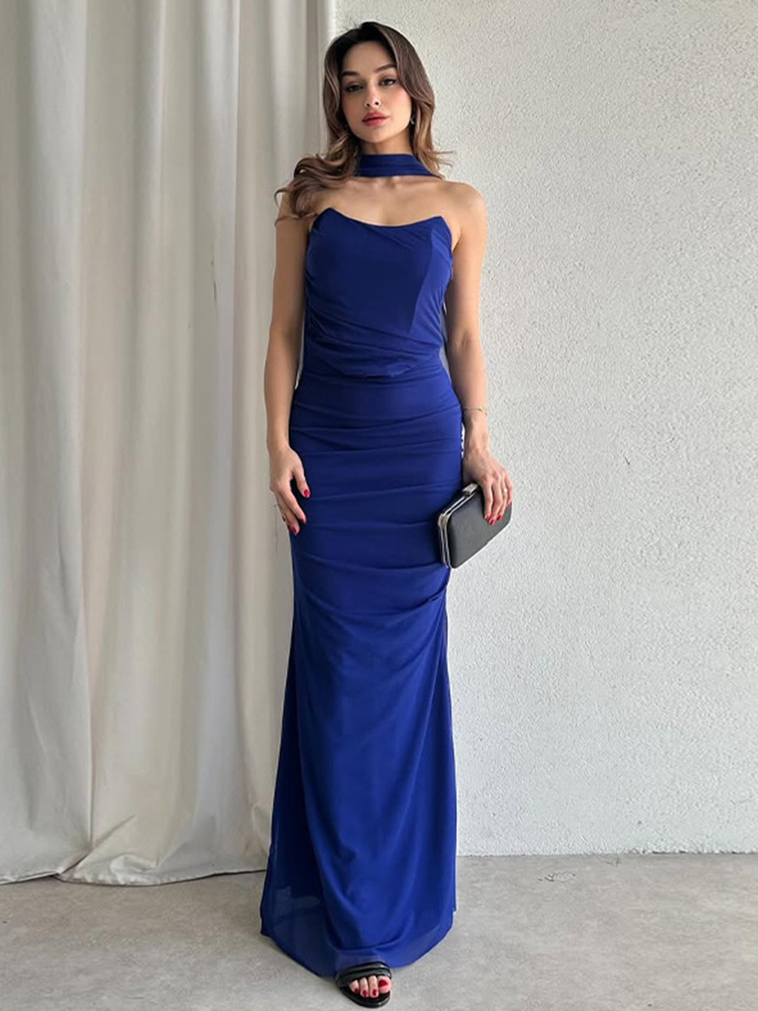 Miss Mosa By Akanksha  Navy Blue Alara Summer 2 Pcs Set - Set of Top And Skirt With Scarf