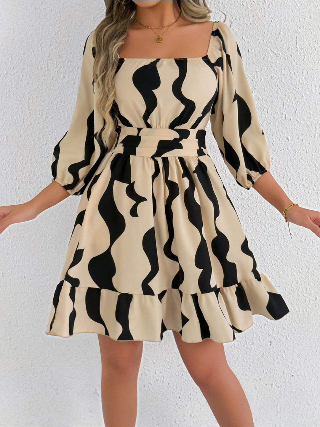 StyleCast x Revolte Women Abstarct Print Square Neck A-Line Dress