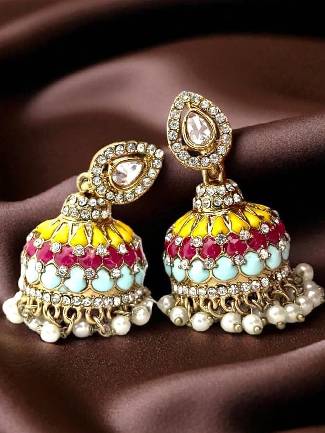 BFC - BUY FOR CHANGE Women Gold-Plated Artificial Stones and Beads Jhumkas Earrings