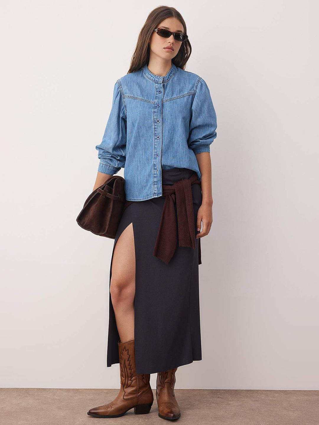 Trendyol Women Solid Band Collar Pure Cotton Casual Shirt