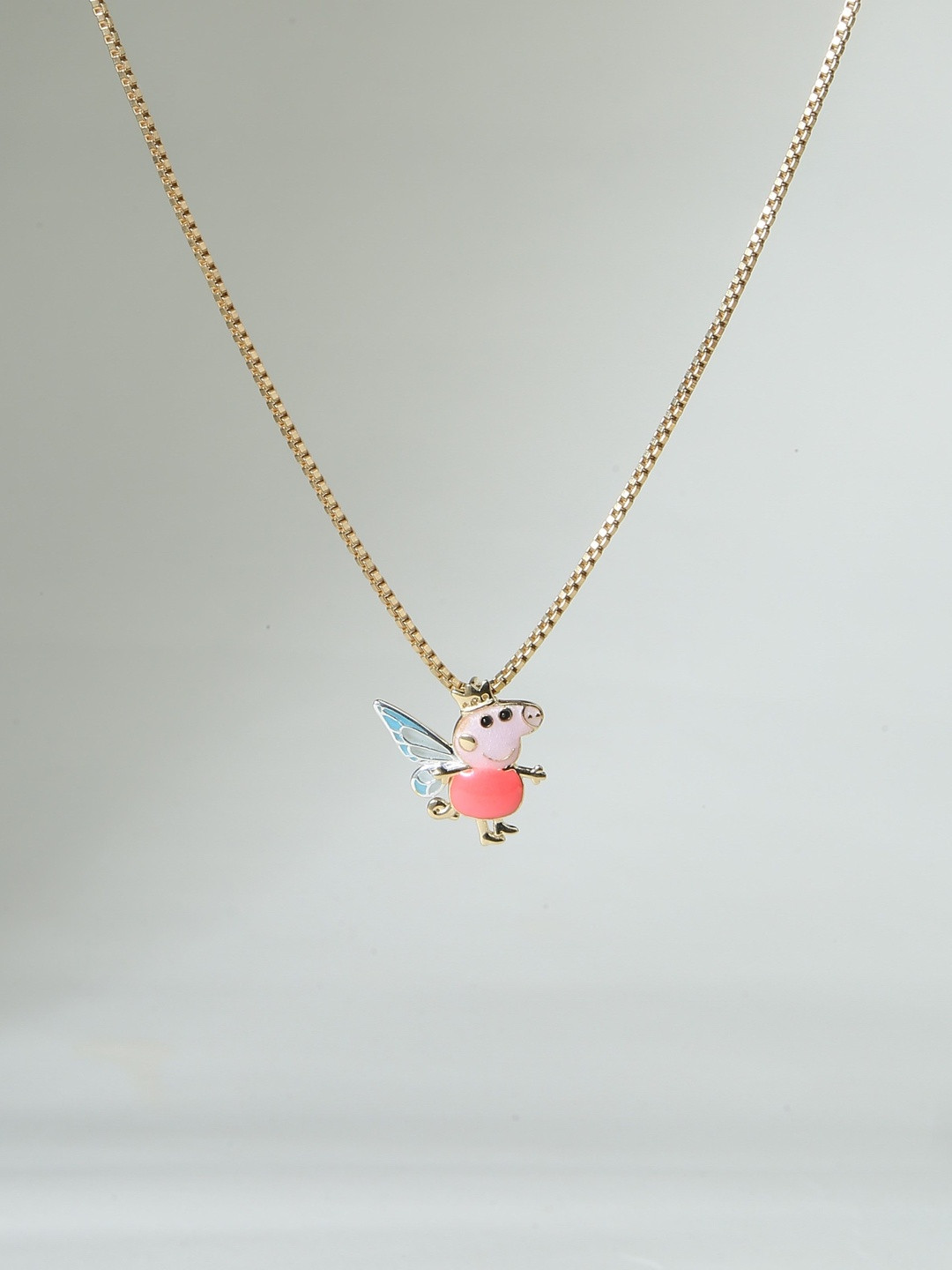 ShimmerTots Girls 925 Sterling Silver Gold-Plated Peppa Pig Pendant With Chain