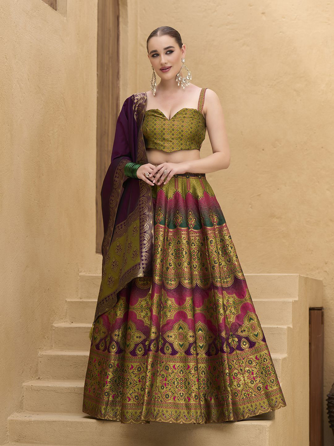 PURVAJA Woven Design Art Silk Lehenga & Unstitched Blouse With Dupatta
