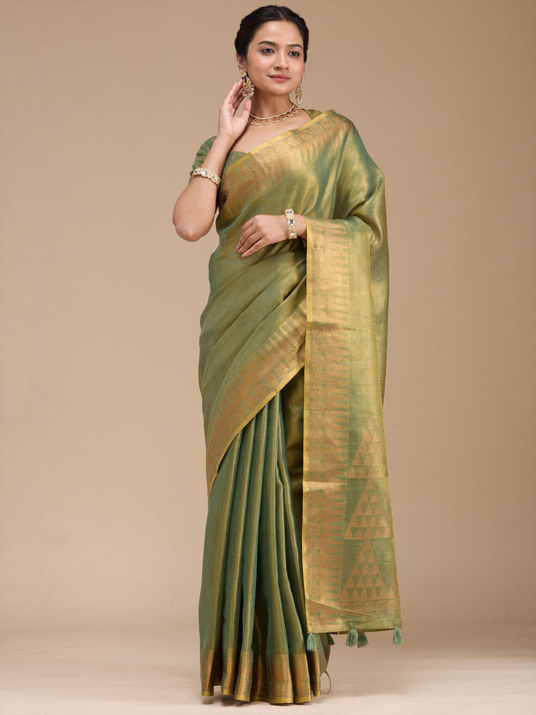 Koskii Mehendi Woven Linen Silk Saree