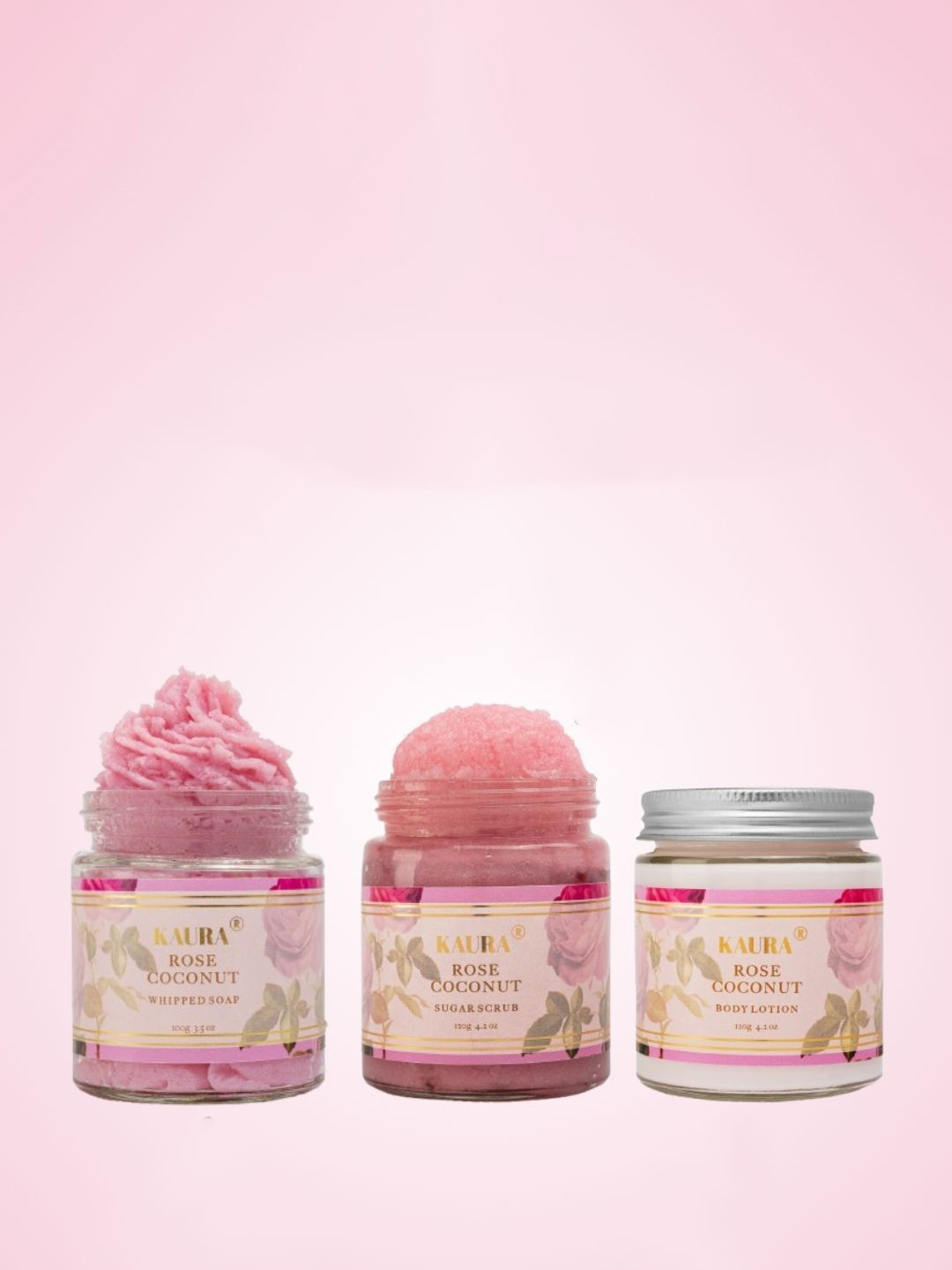 KAURA Set Of 3 Rose Coconut Skin Toning Bath & Body Combo