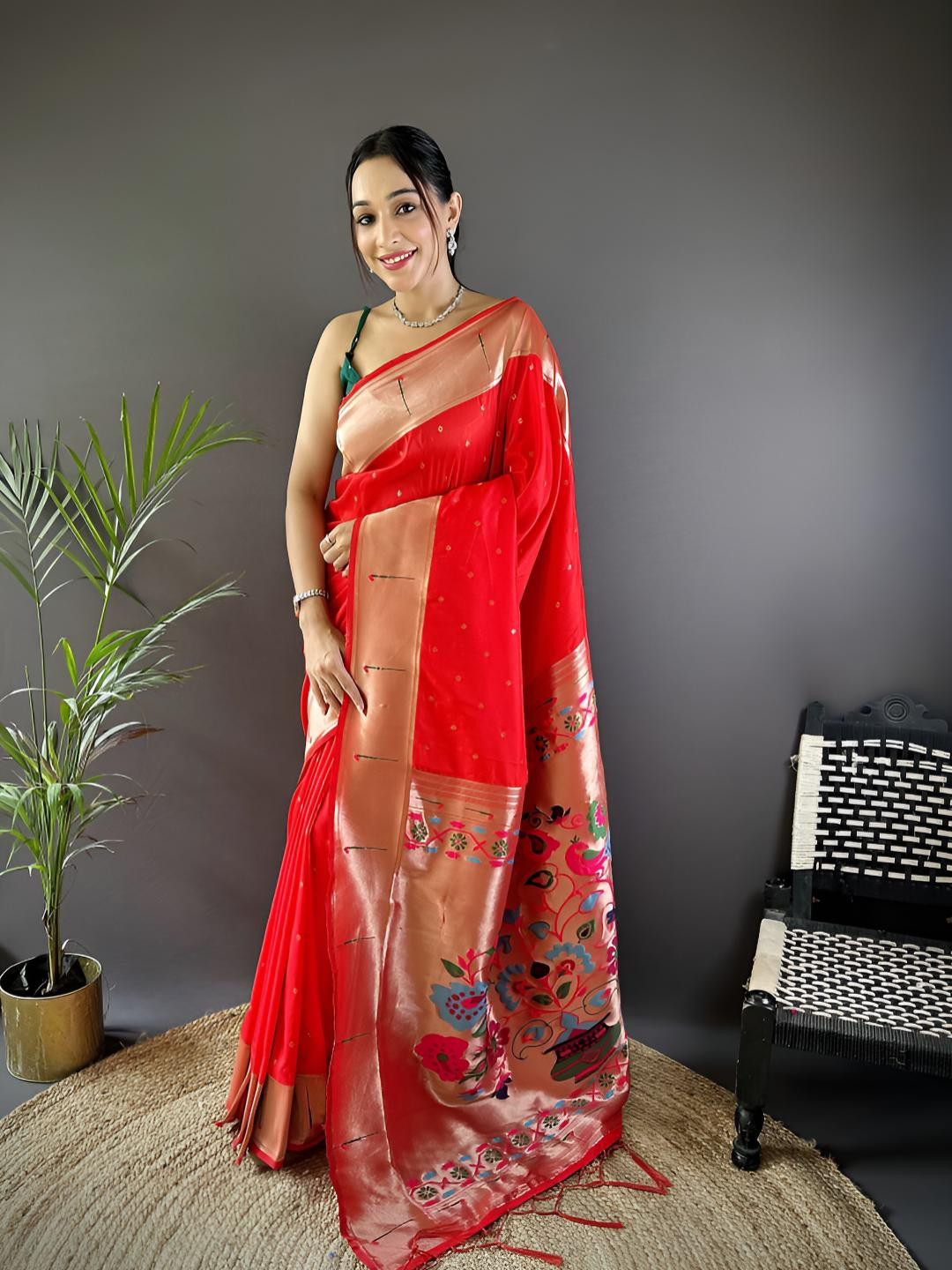 elora Woven Design Zari Butti Kanchipuram Saree