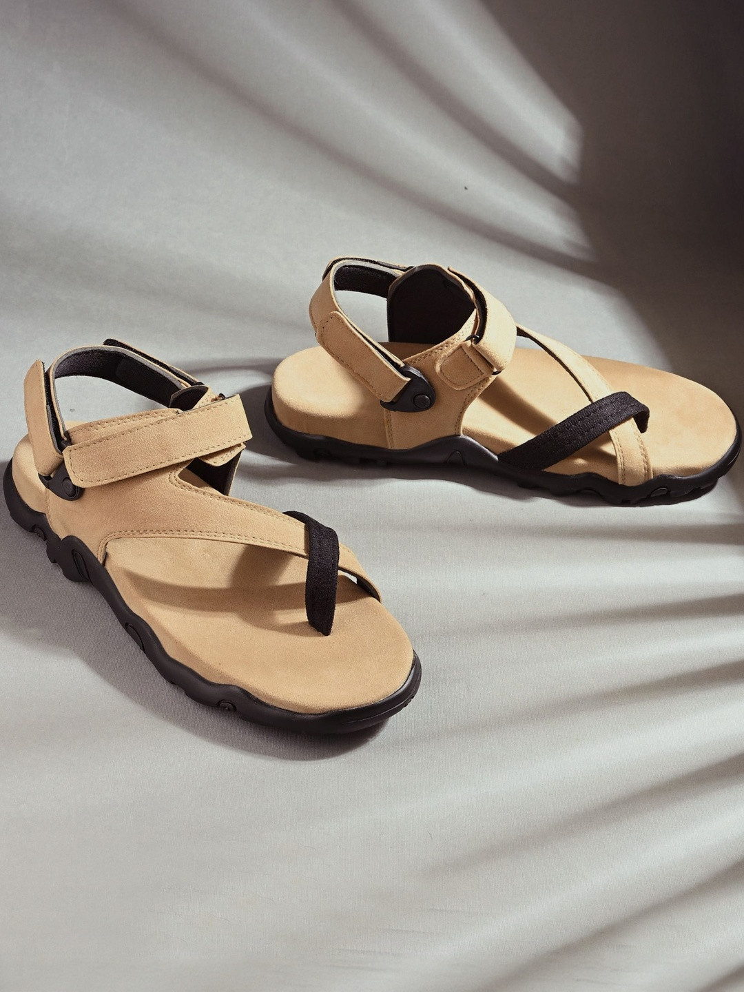 Roadster Men Beige Synthetic Suede Comfort Sandals