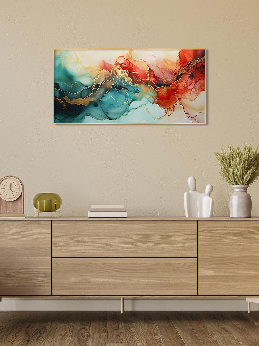 THE NEXT DECOR Red & Grey Modern Artwork Fantasy Glass Finish Horizontal Wall Art