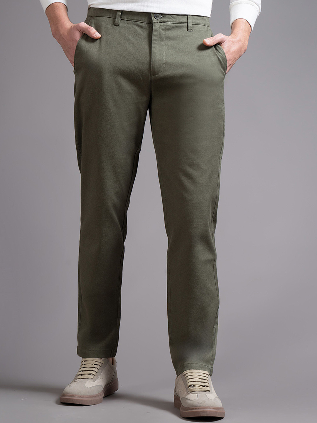 British Club Men Smart Slim Fit Mid-Rise Chinos Trousers