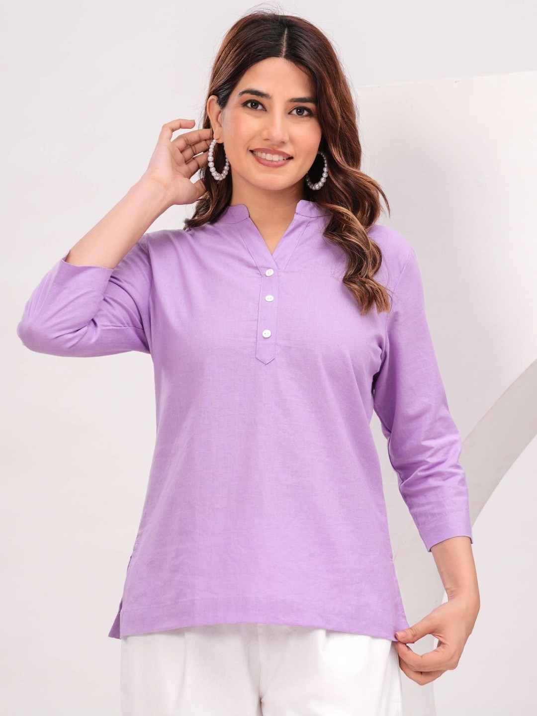 Vogue by Avantika Mandarin Collar Linen Shirt Style Top