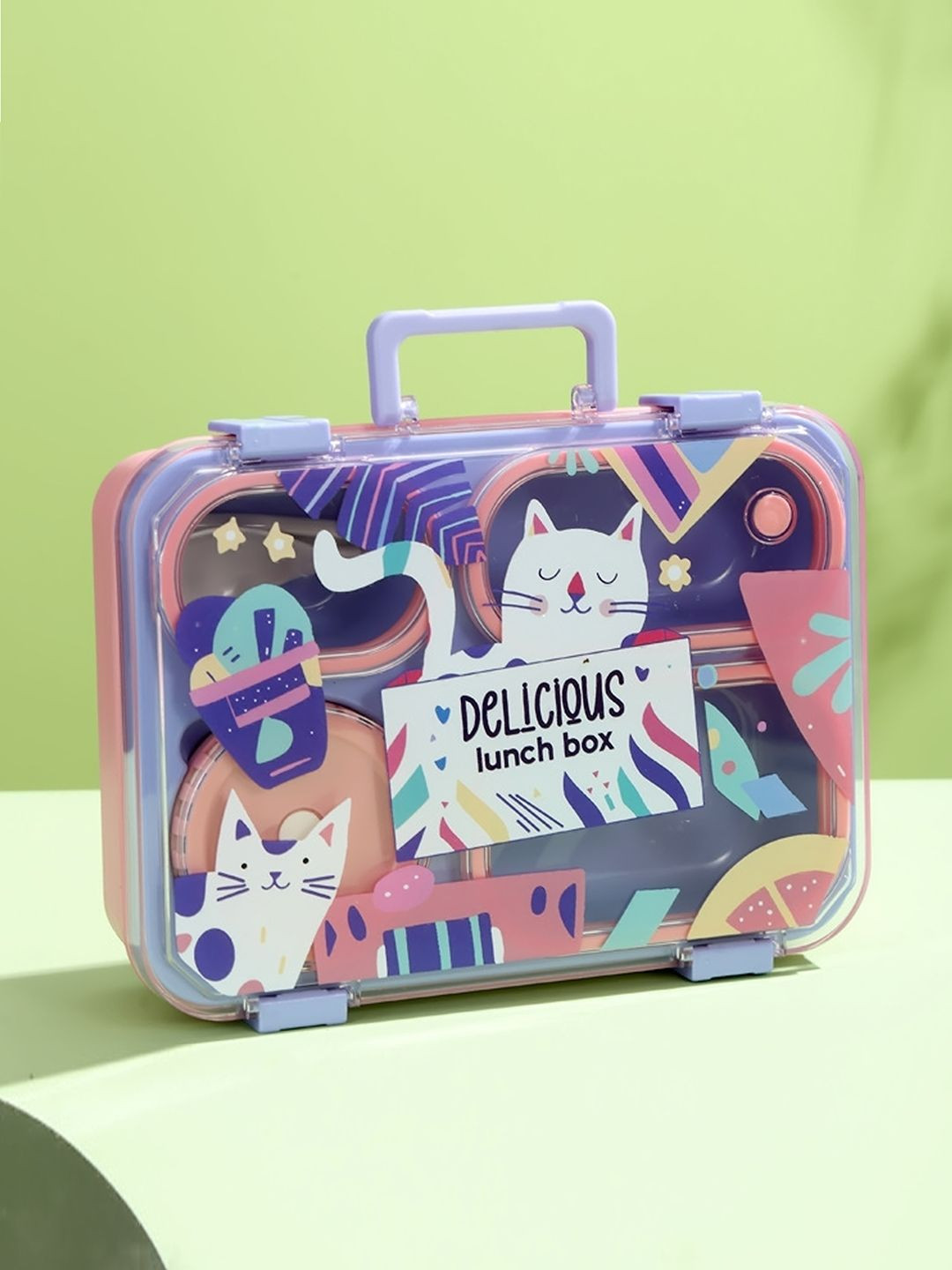 Little Surprise Box LLP Meow Purple & White Printed Lunch box