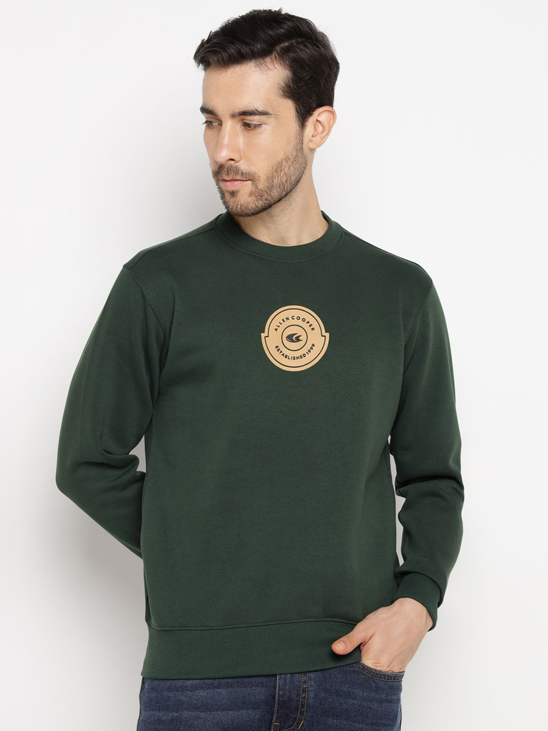 Allen Cooper Men Brand Logo Printed Round Neck Sweatshirt