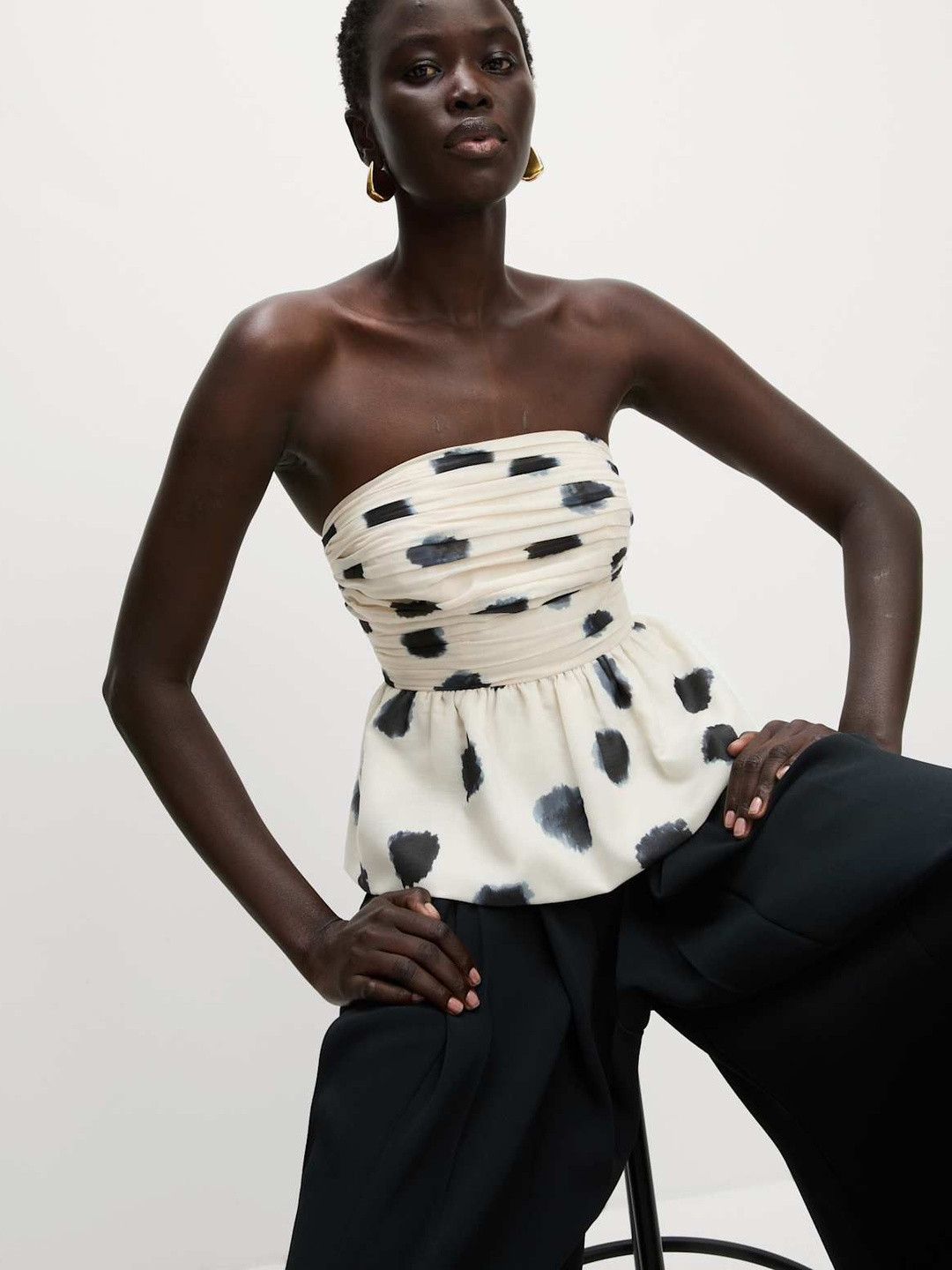 Marks & Spencer Women Polka Dots Printed Strapless Ruched Tube Top