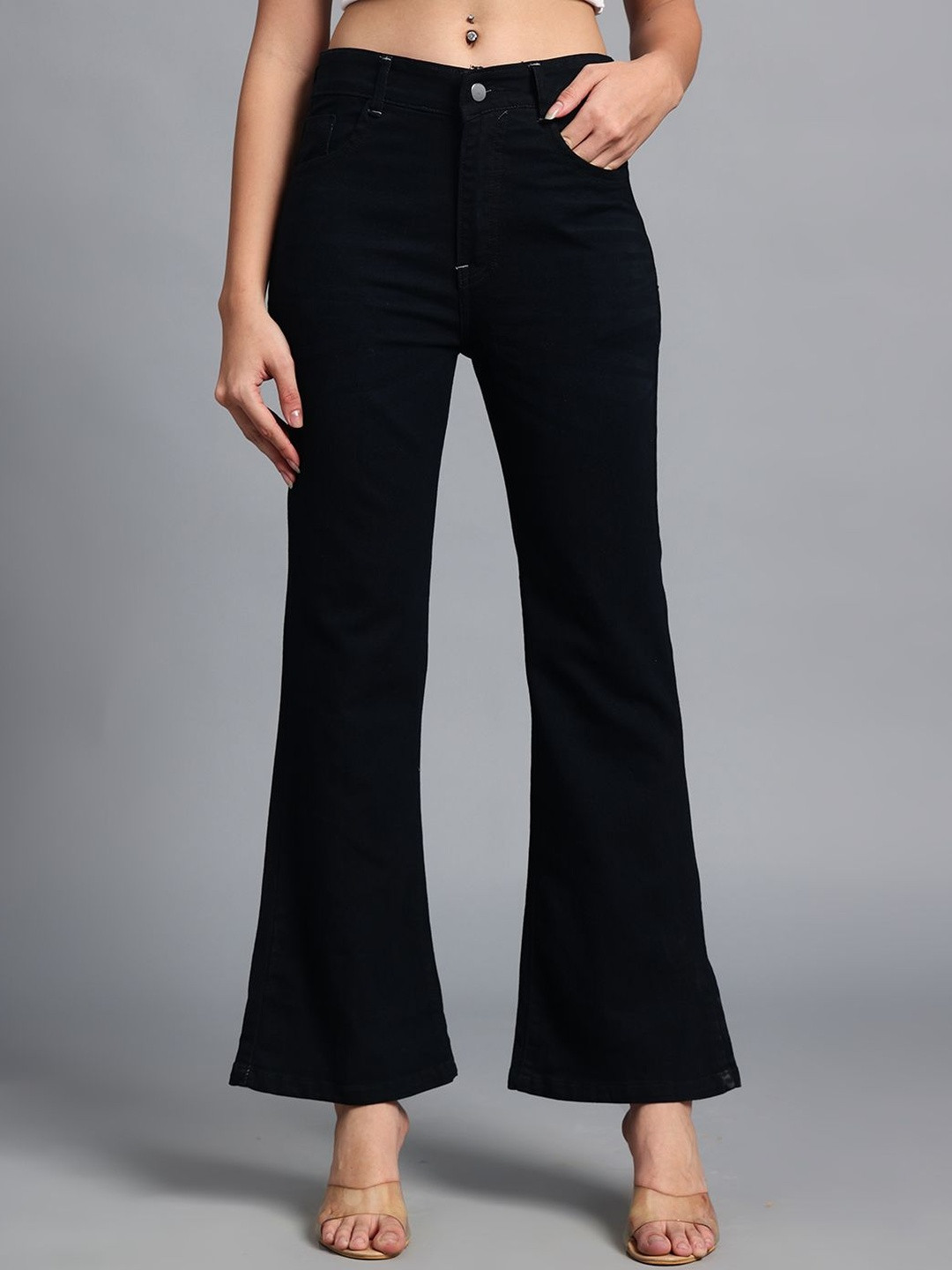 HERE&NOW Women Black Solid Casual Bootcut Mid-Rise Jeans