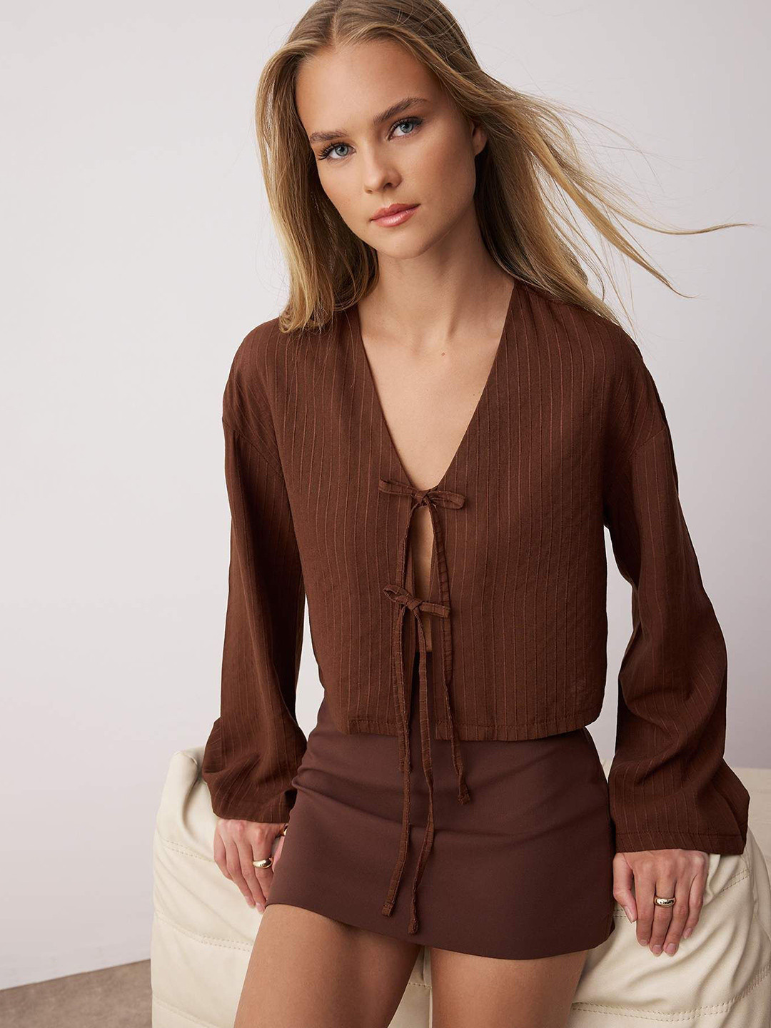 Trendyol Textured Collarless Regular Fit Shirt