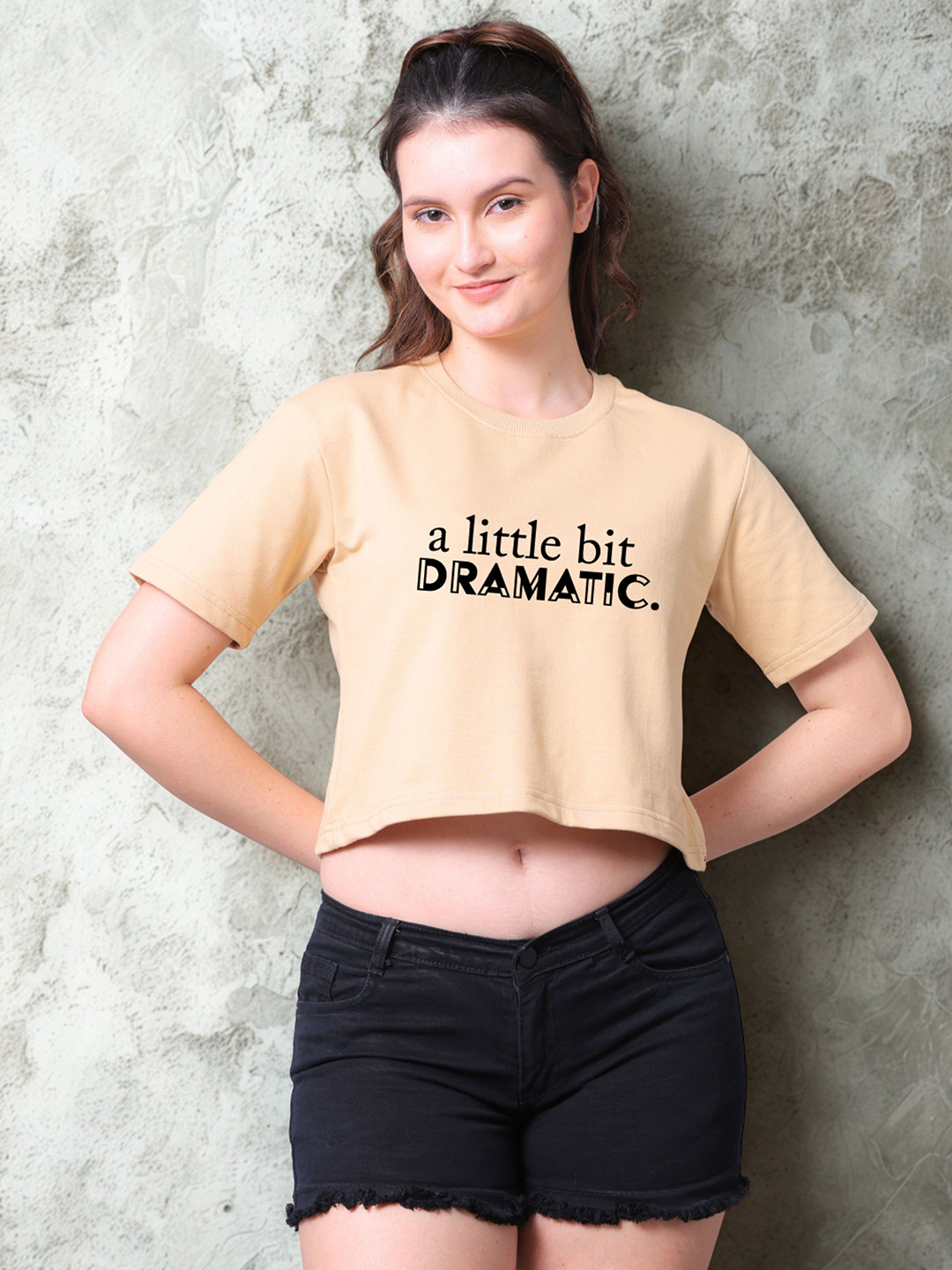 Lazy Lush Typography Printed Round Neck Short Sleeves Cotton Crop Top