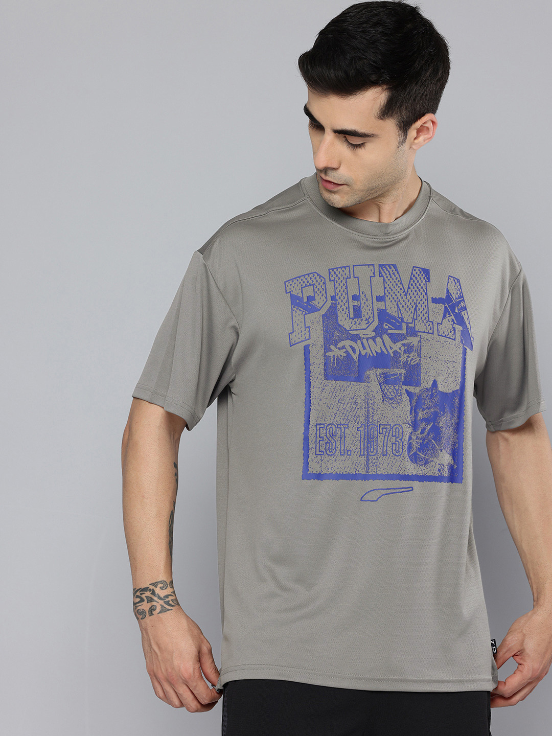 Puma Rival Rage Brand Logo Graphic Printed Relaxed Fit Basketball T-shirt