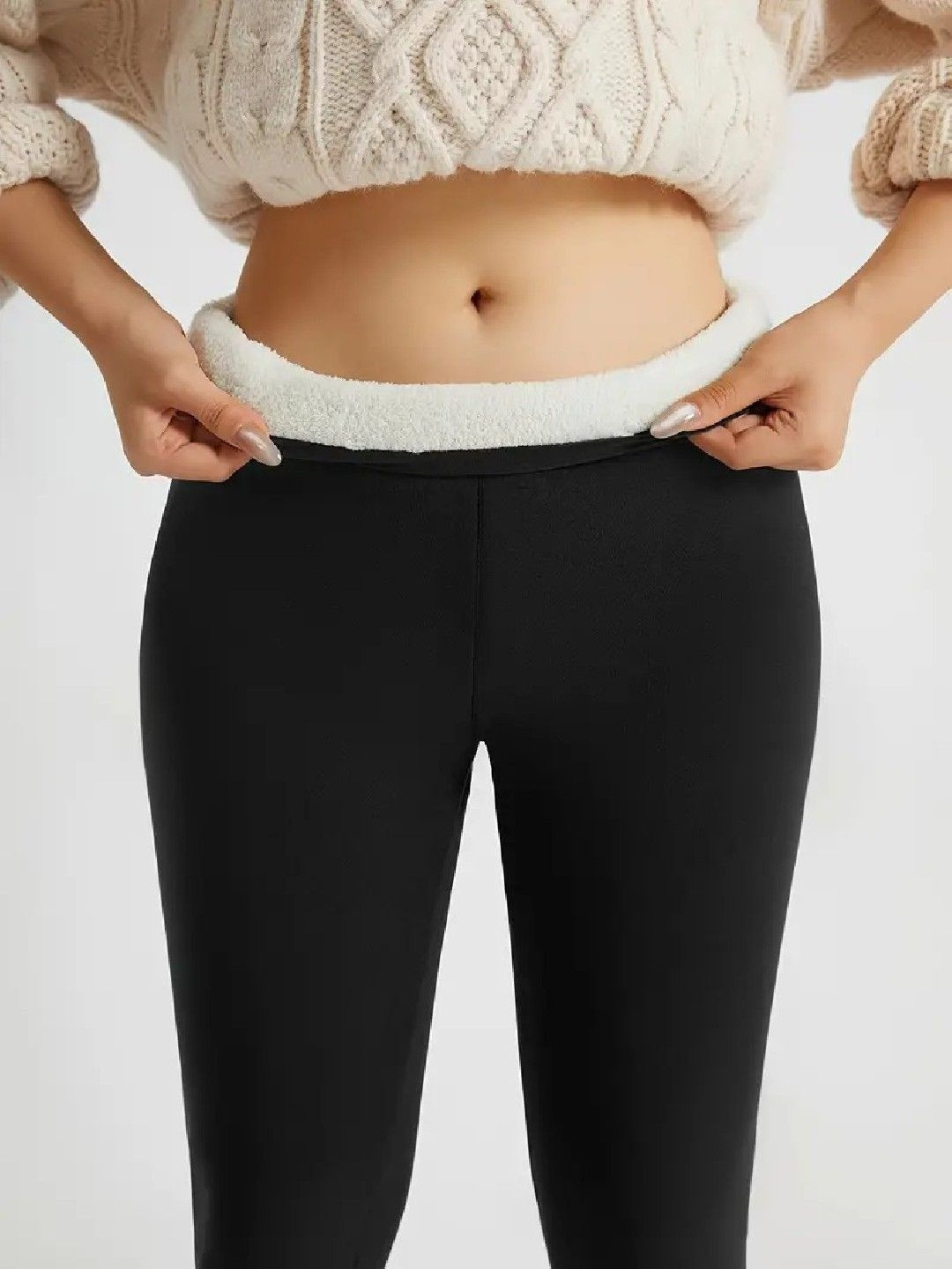 TOMKOT Women Black Slim Fit Warm Thick Fur Lined Fleece Thermal Legging