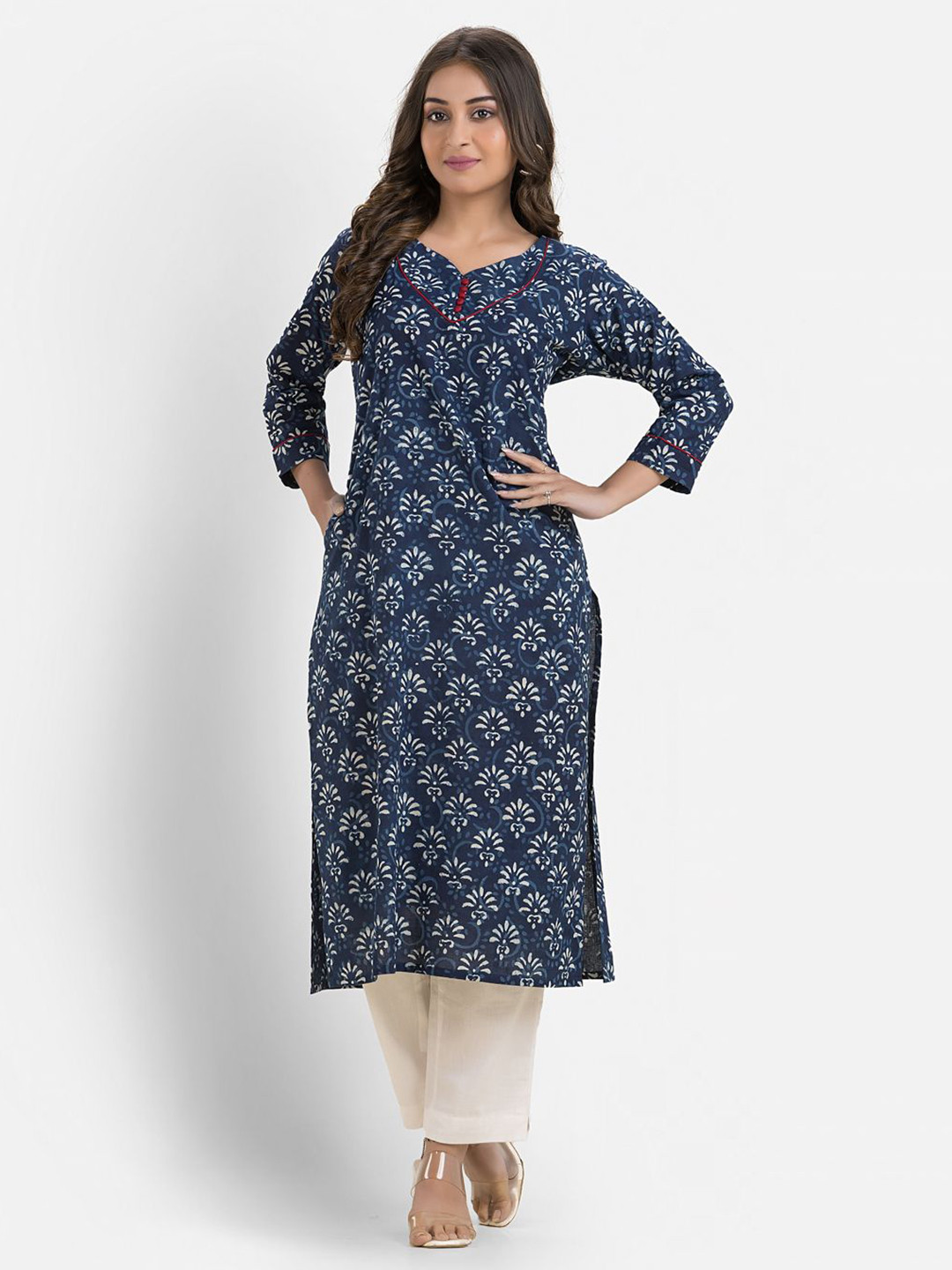 Crazy Needle Women Floral Printed Daily Cotton Straight Kurta